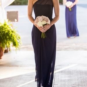Long Mesh Dress with One Shoulder Neckline